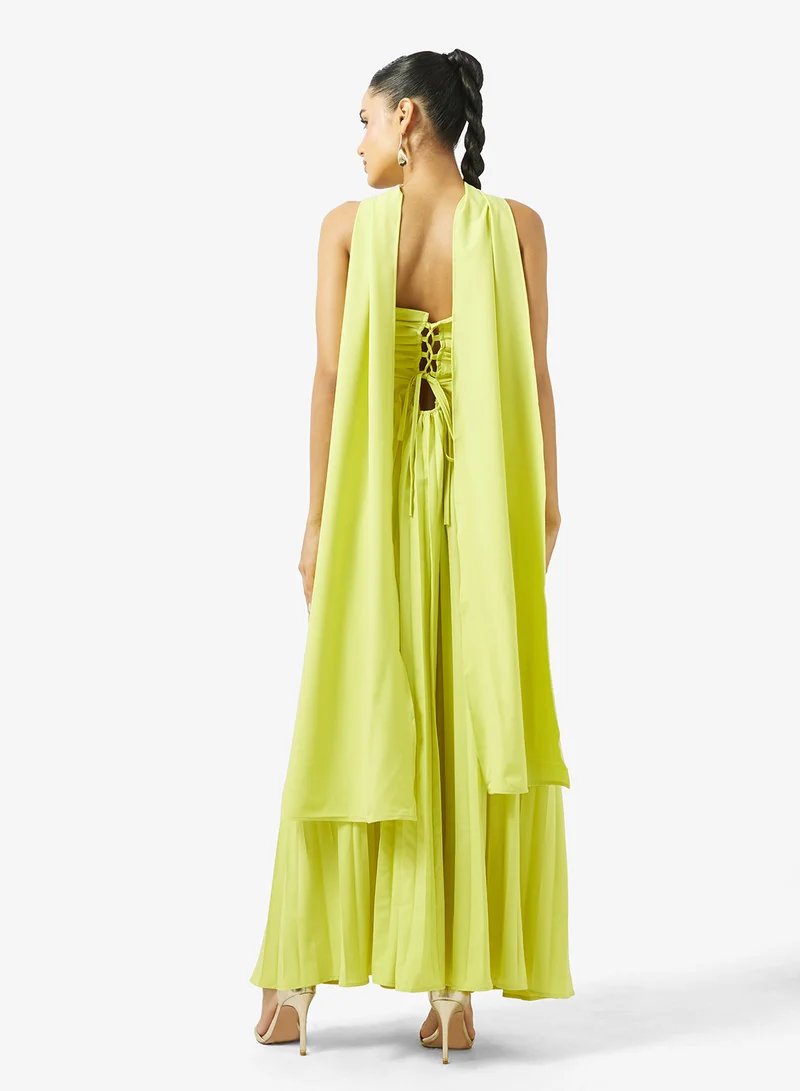 Ginger Sweetheart Neckline Plisse Dress with Scarf